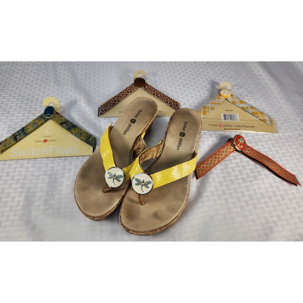 Women's Lindsay Phillips Switch Flops Cork Wedge Sz 9 with 5 Switch Accessories